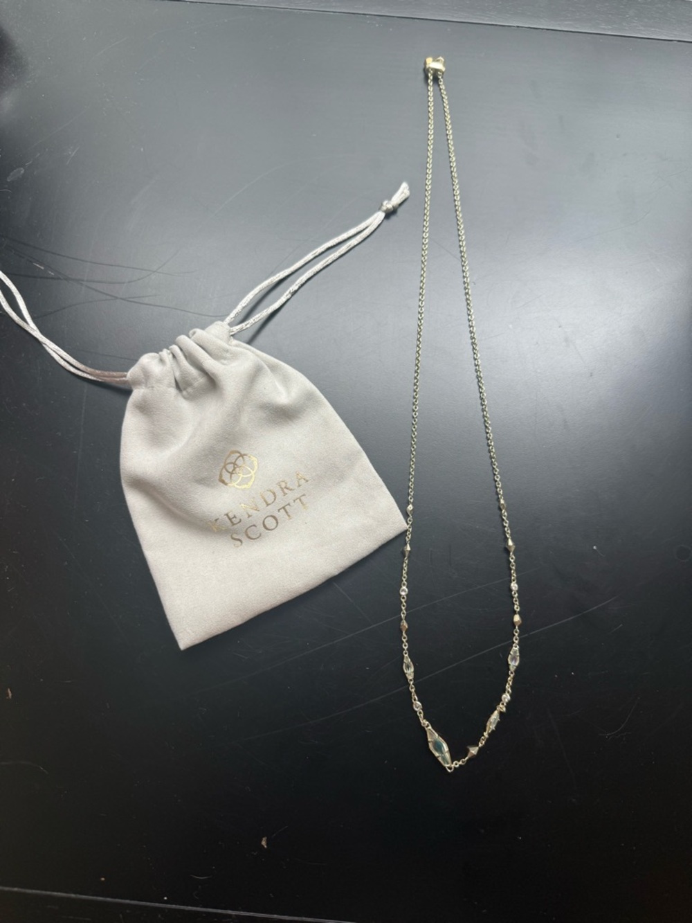 Kendra Scott Gold Necklace with Iridescent Opal Drop